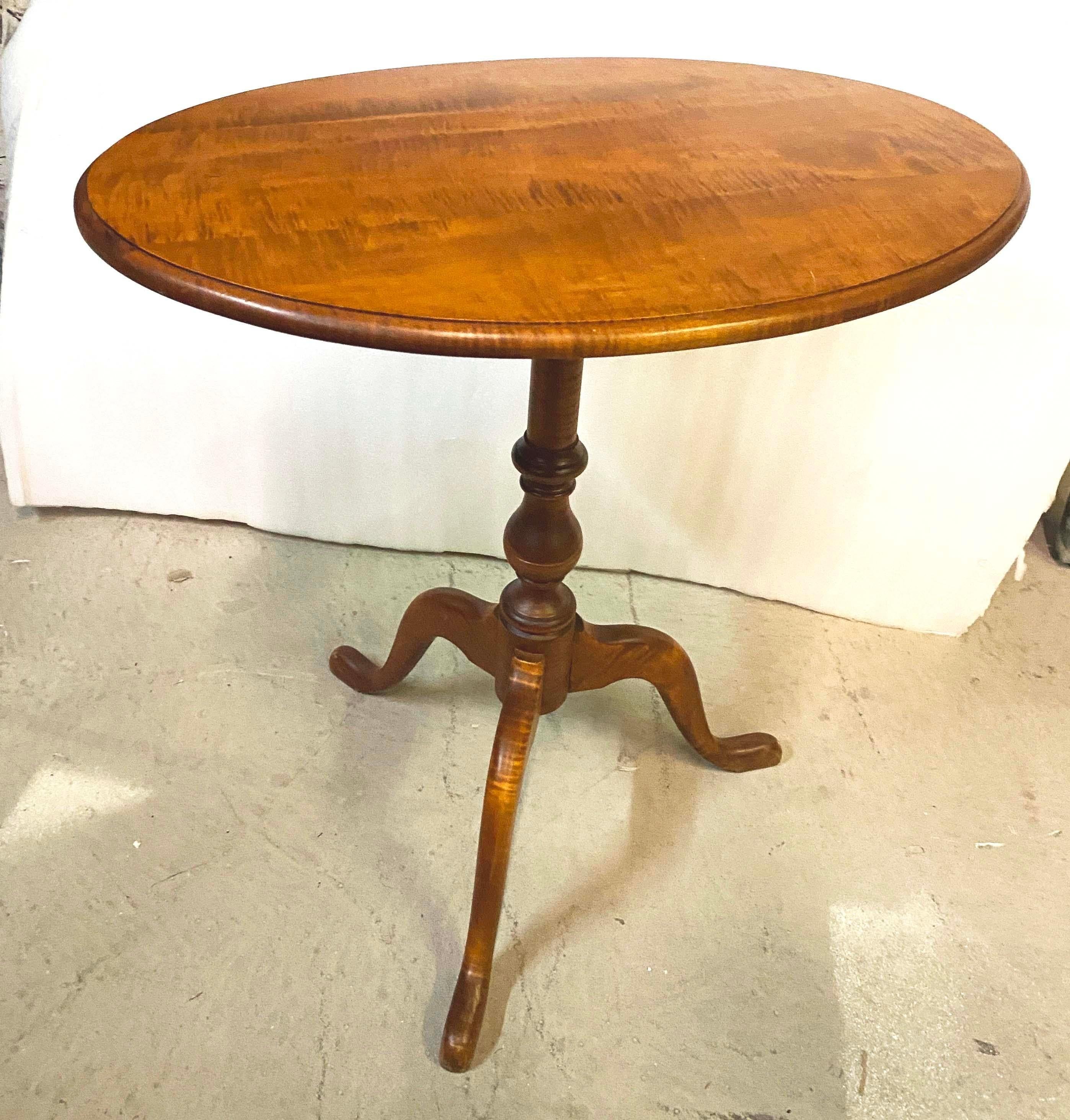 Hand-Crafted Vintage Custom Tiger Maple Tilt-Top Tea Table by Rob Roy