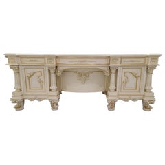 Vintage Custom Venetian Antique Rococo Style Antique White Carved Executive Desk