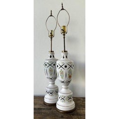 Vintage Cut Colored Glass Lamps - A Pair