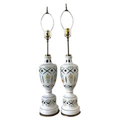 Vintage Cut Colored Glass Lamps - A Pair