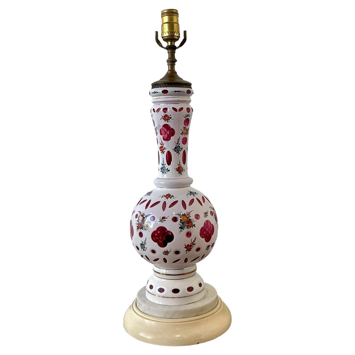 Vintage Cut Colored Glass Table Lamp