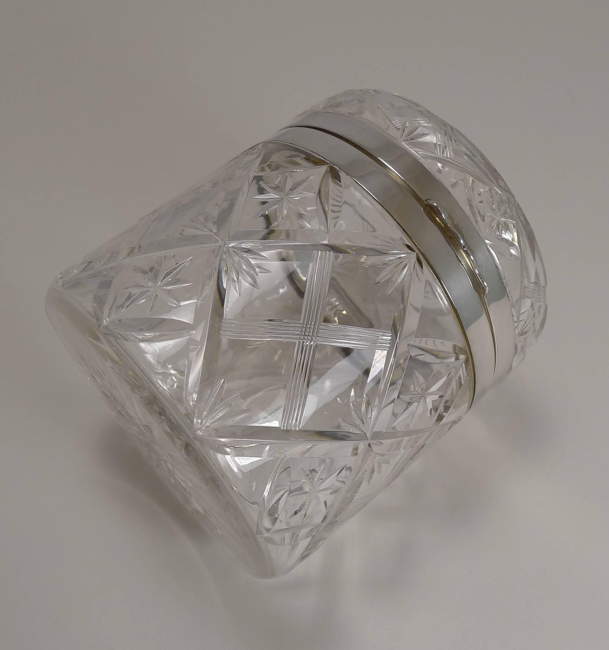 Vintage Cut Crystal and Sterling Silver Box, Birmingham, 1931 For Sale 4