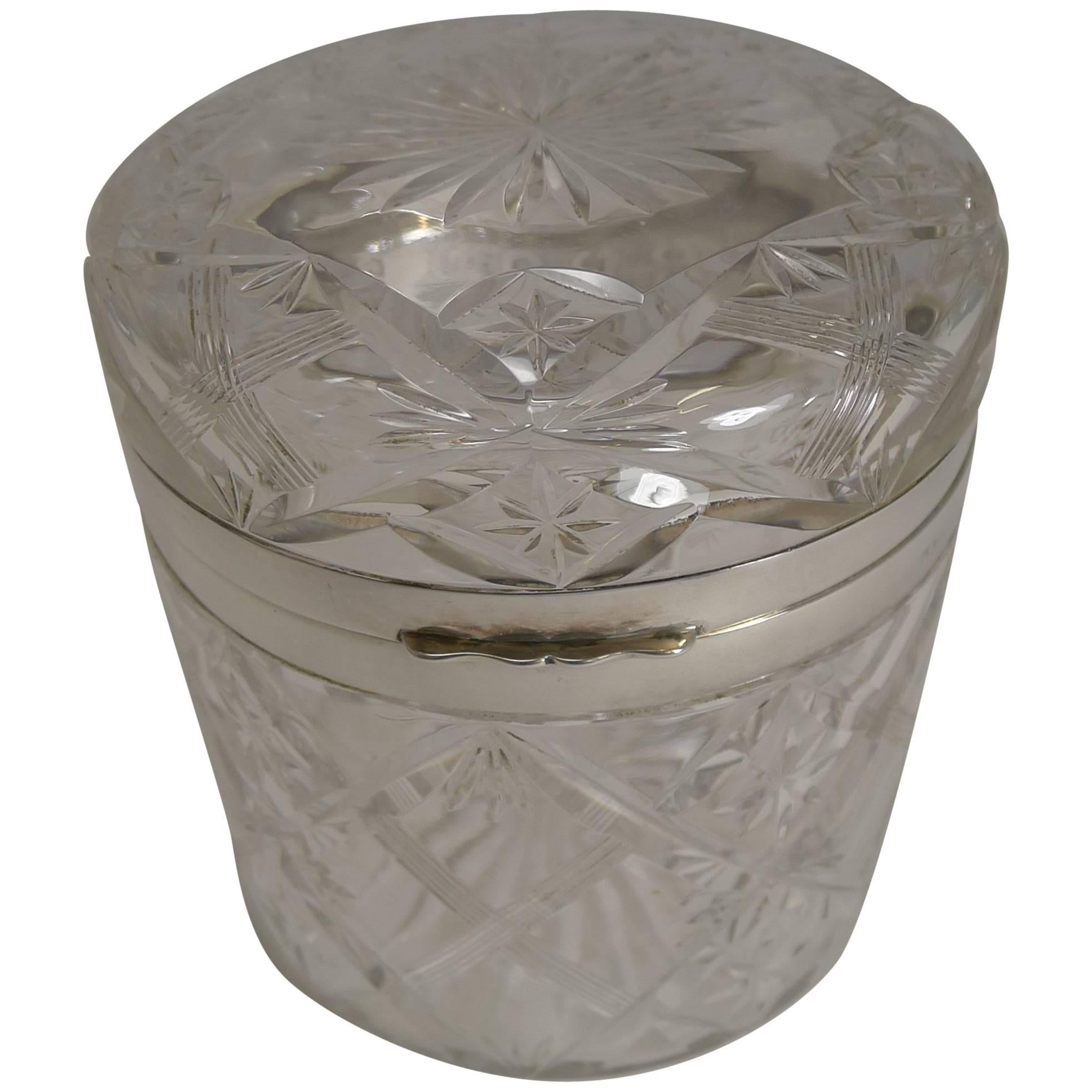 Vintage Cut Crystal and Sterling Silver Box, Birmingham, 1931