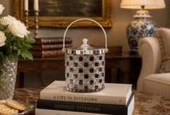 Vintage Cut Crystal Biscuit Box / Ice Bucket with Silver-Plated Lid and Handle