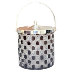 Vintage Cut Crystal Biscuit Box / Ice Bucket with Silver-Plated Lid and Handle