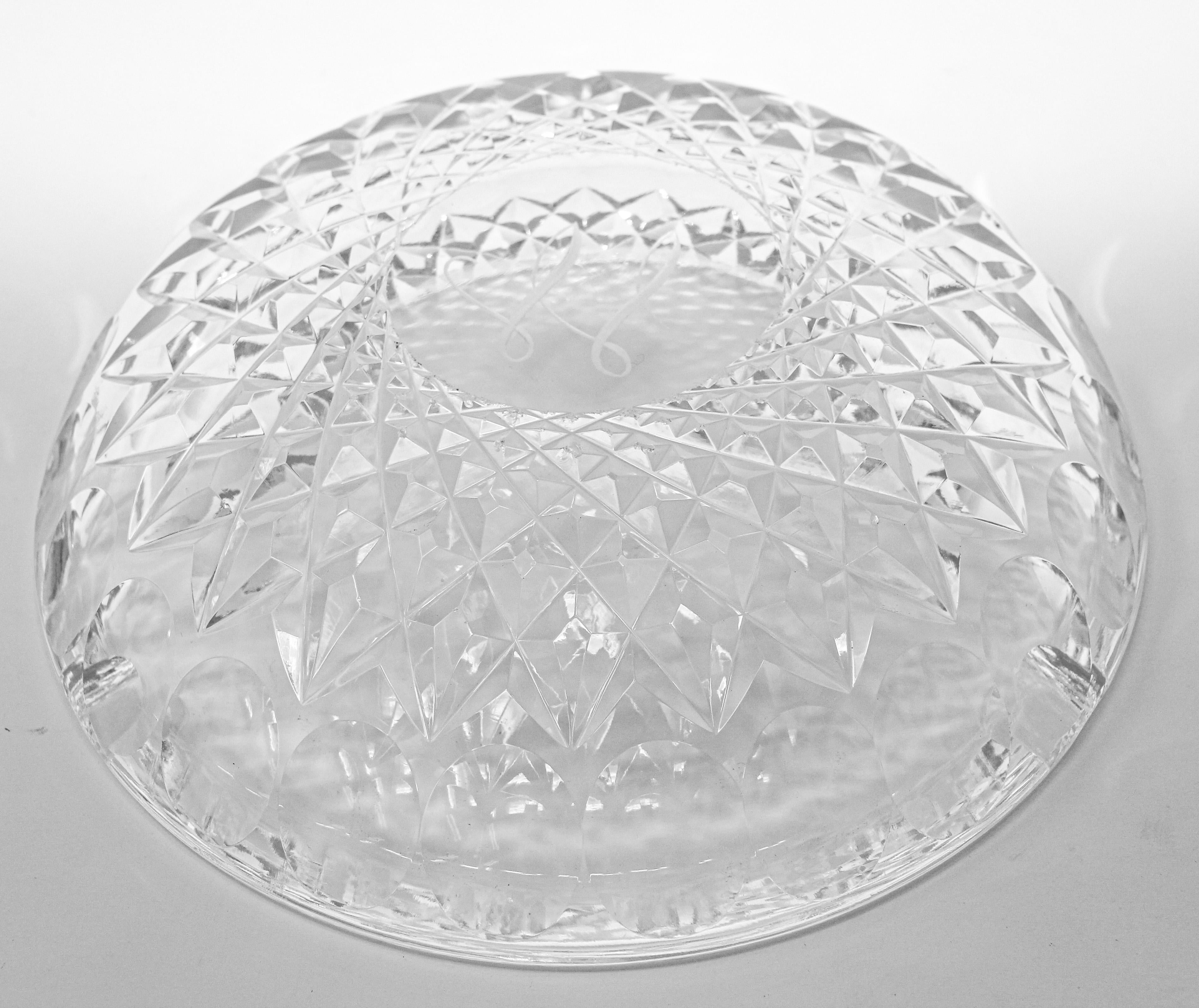 Mid-20th Century Vintage Cut Crystal Clear Glass Ashtray Monogrammed For Sale