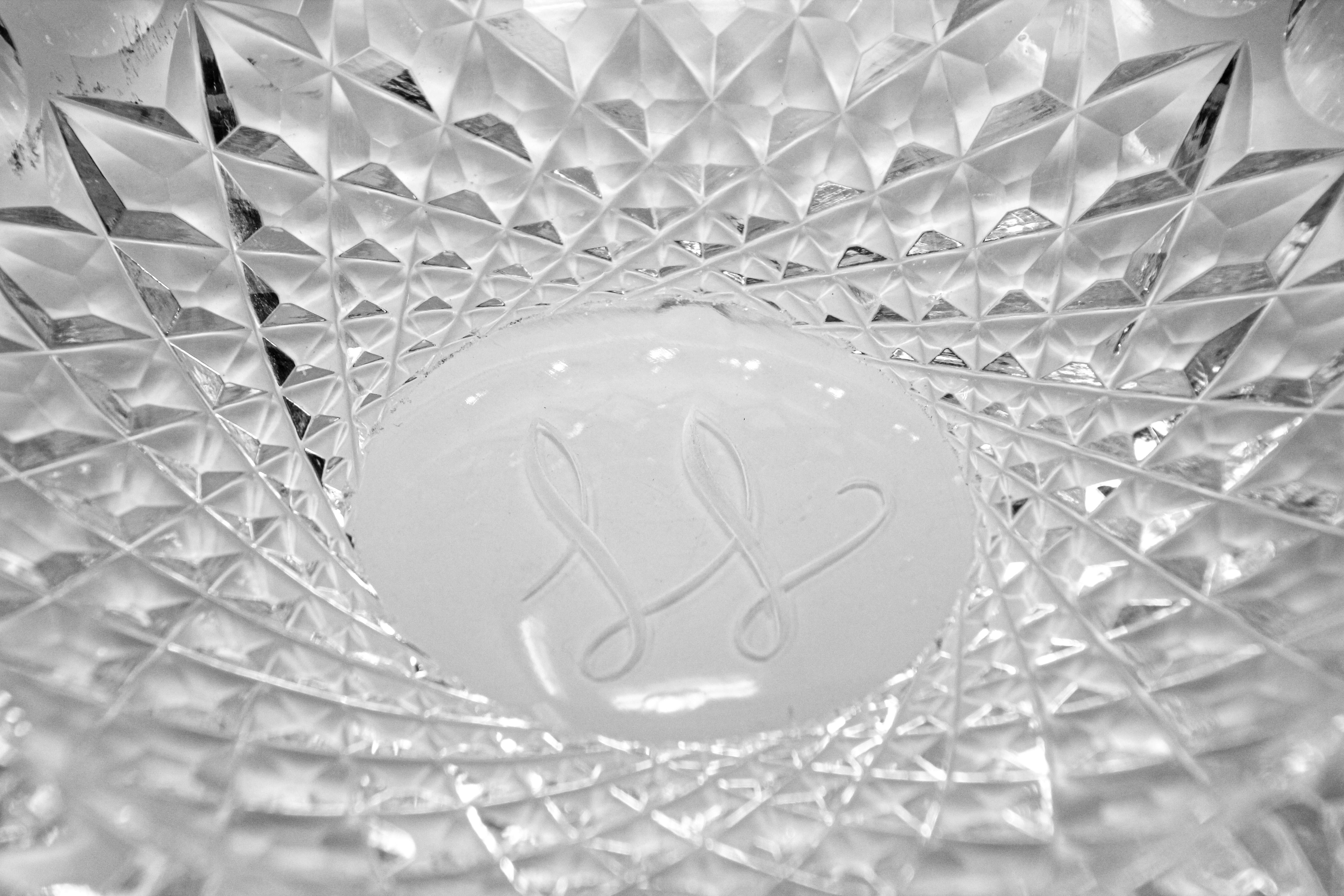 Vintage Cut Crystal Clear Glass Ashtray Monogrammed For Sale 9