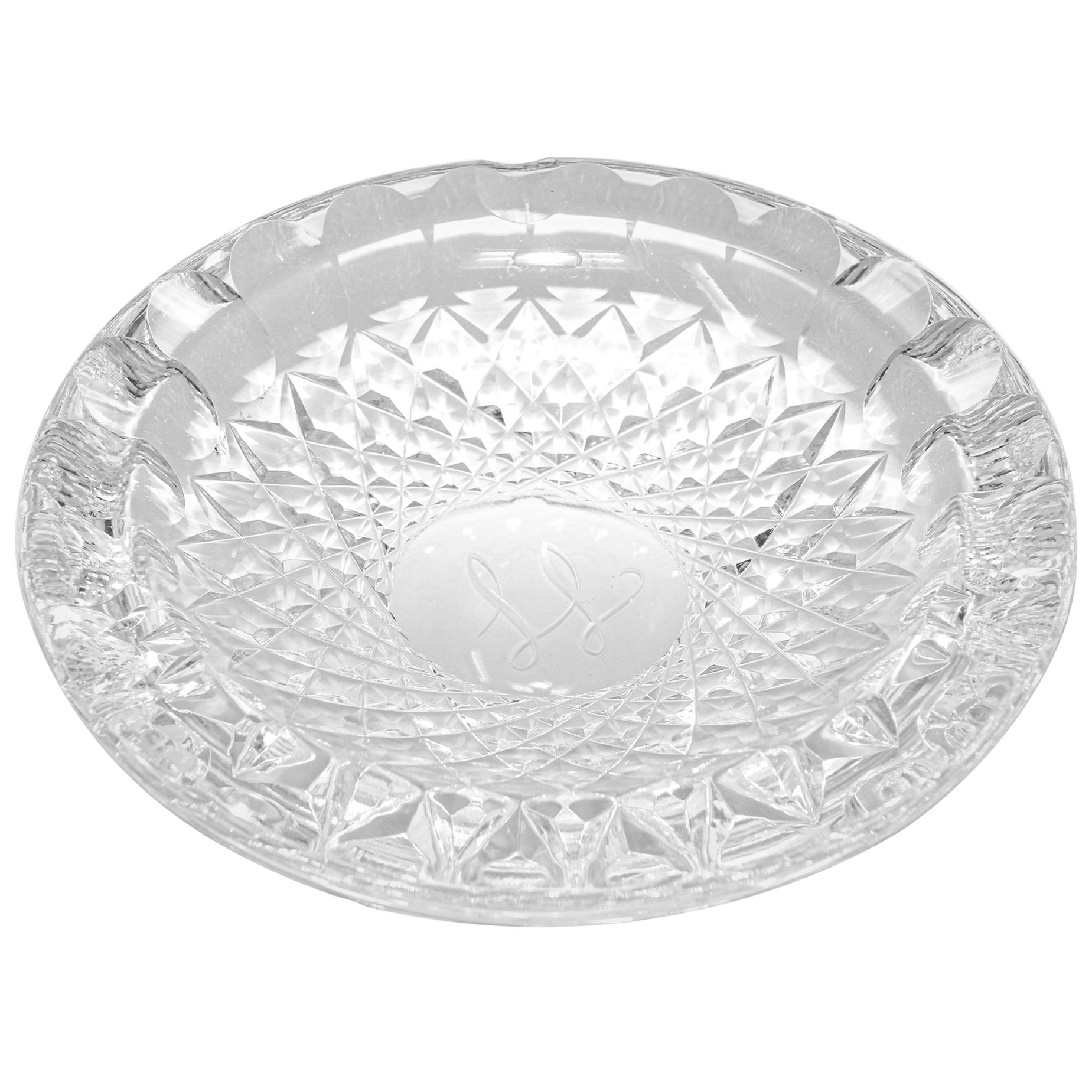 Vintage Cut Crystal Clear Glass Ashtray Monogrammed