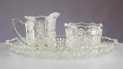 Vintage Cut Crystal Clear Glass Creamer Milk Jug Sugar Bowl Tray
