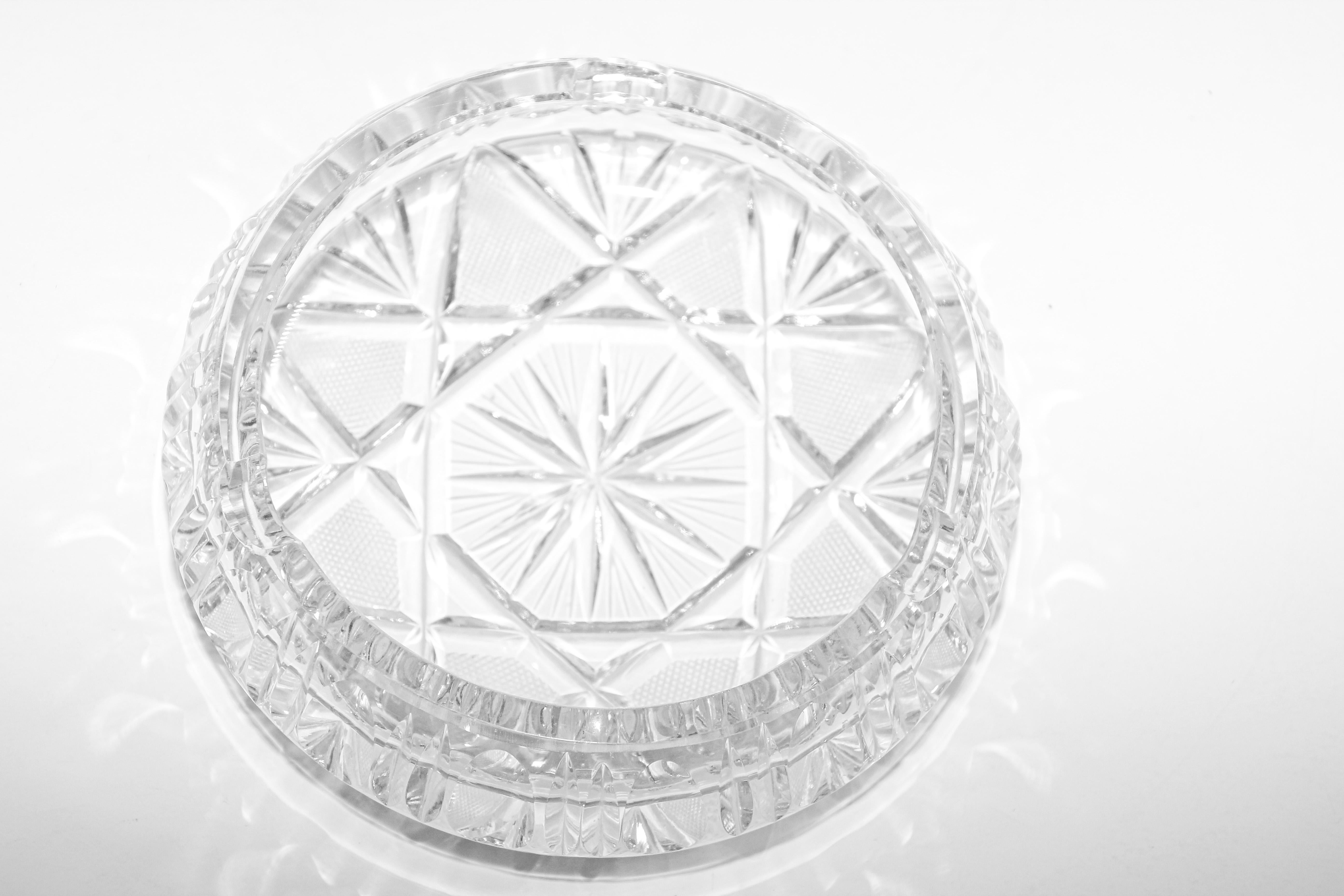 Hand-Crafted Vintage Cut Crystal Glass Ashtray, Italy, 1960s For Sale