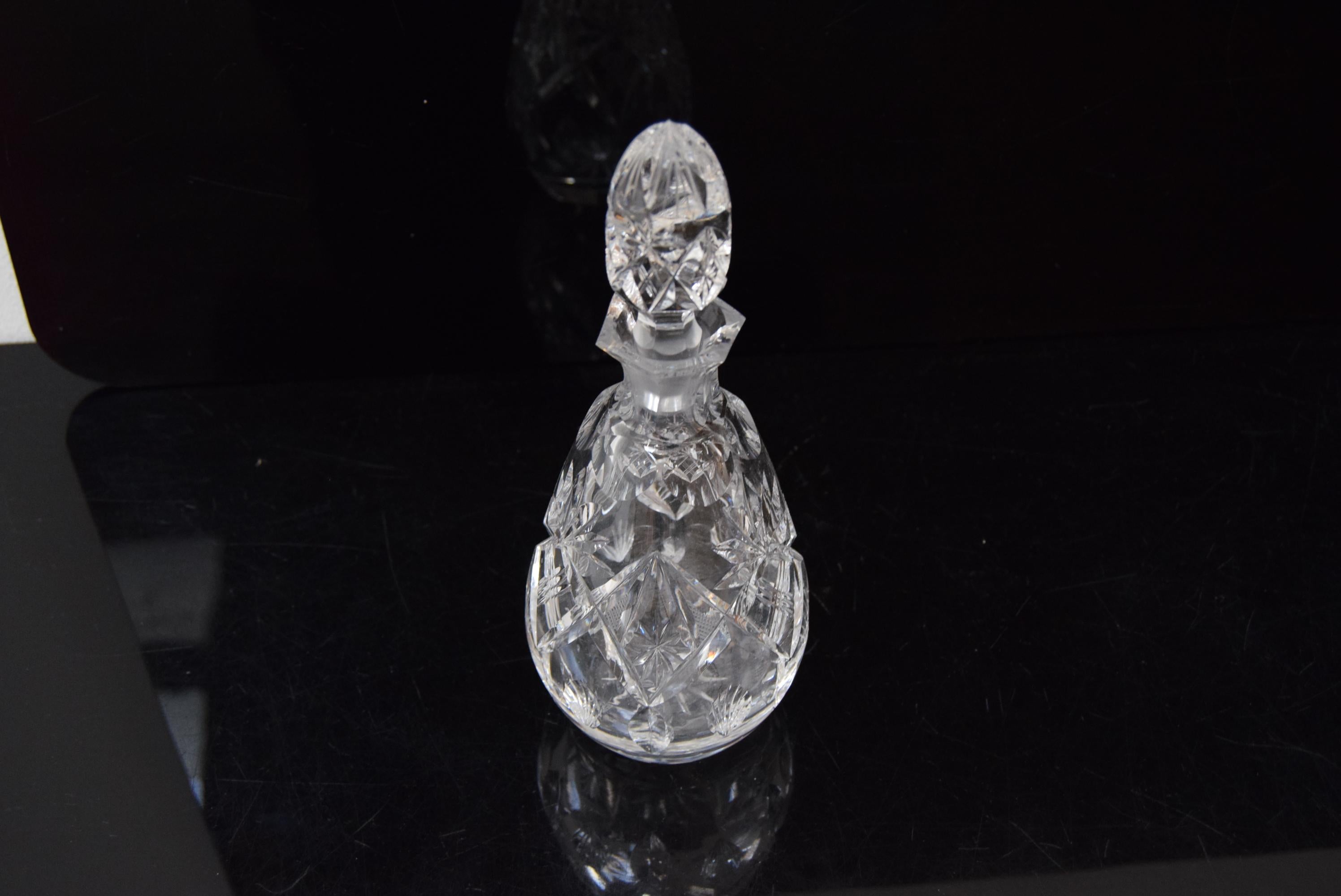 Czech Vintage Cut Crystal Glass Liqueur Decanter, 1950s
