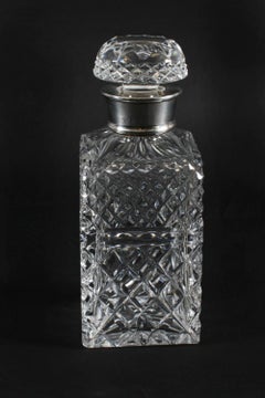 Vintage Cut Crystal Glass Silver Mounted Decanter Birmingham 1973
