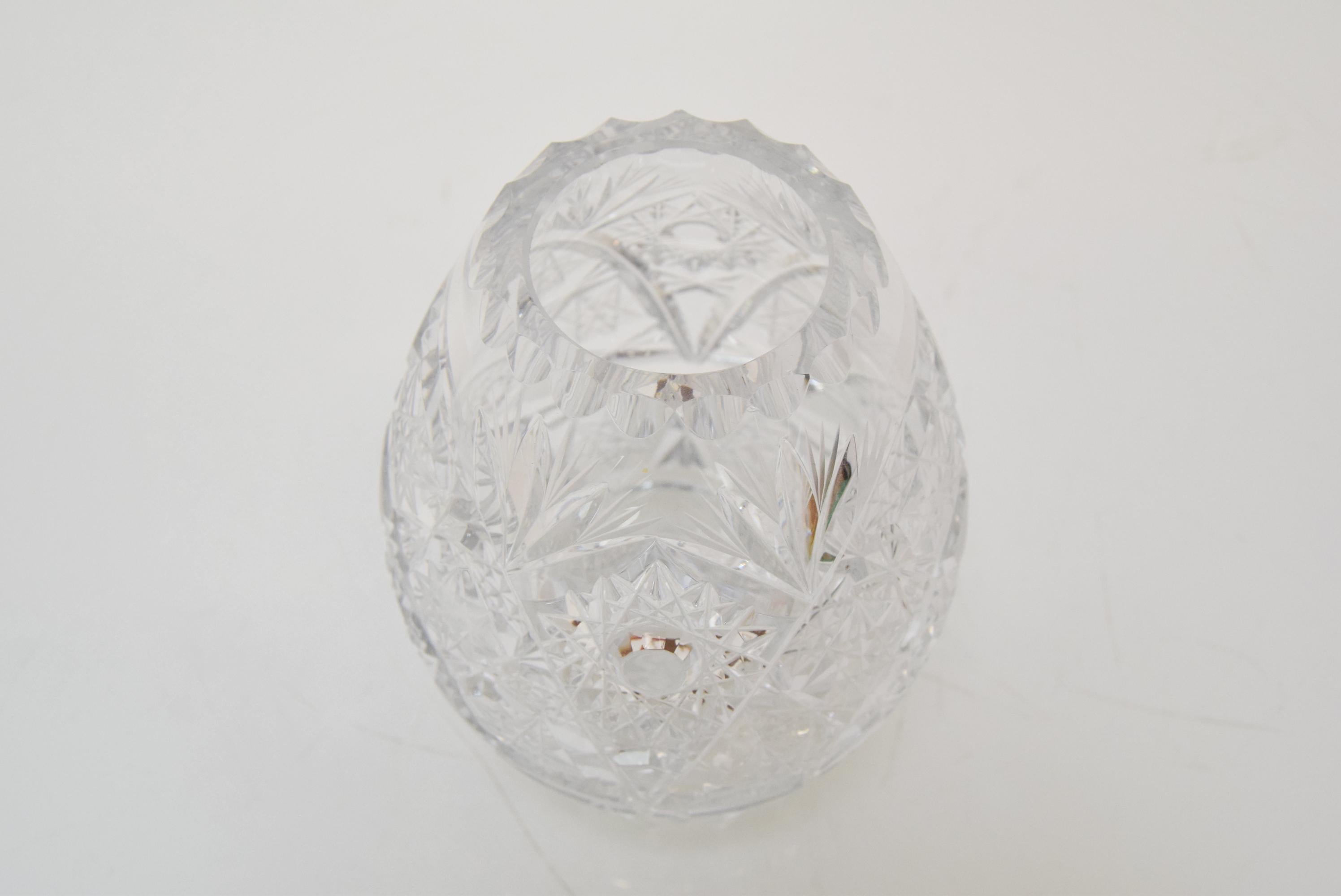 Mid-Century Modern Vintage Cut Crystal Glass Vase, Glasswork Novy Bor, 1950's.  For Sale