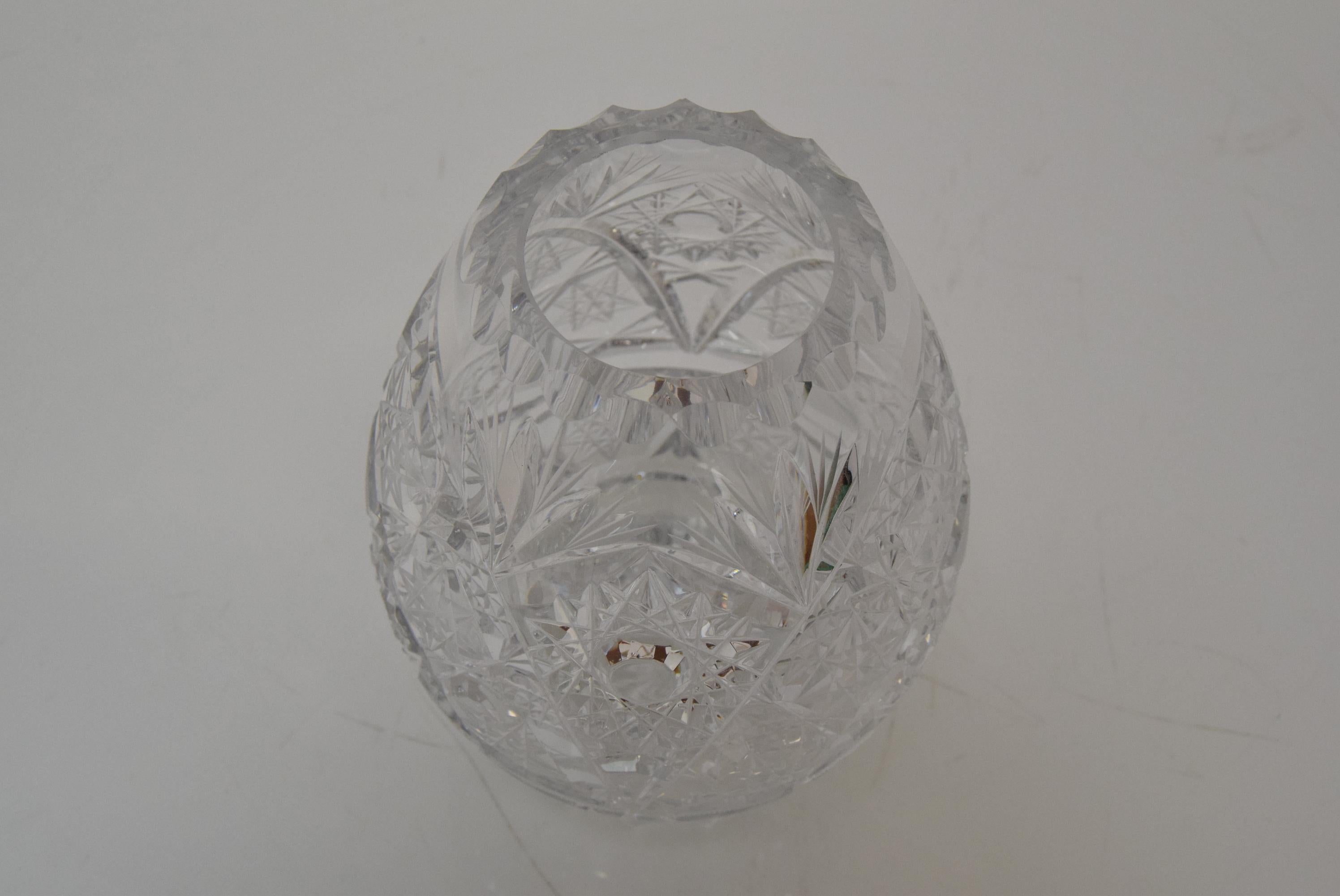 Czech Vintage Cut Crystal Glass Vase, Glasswork Novy Bor, 1950's.  For Sale