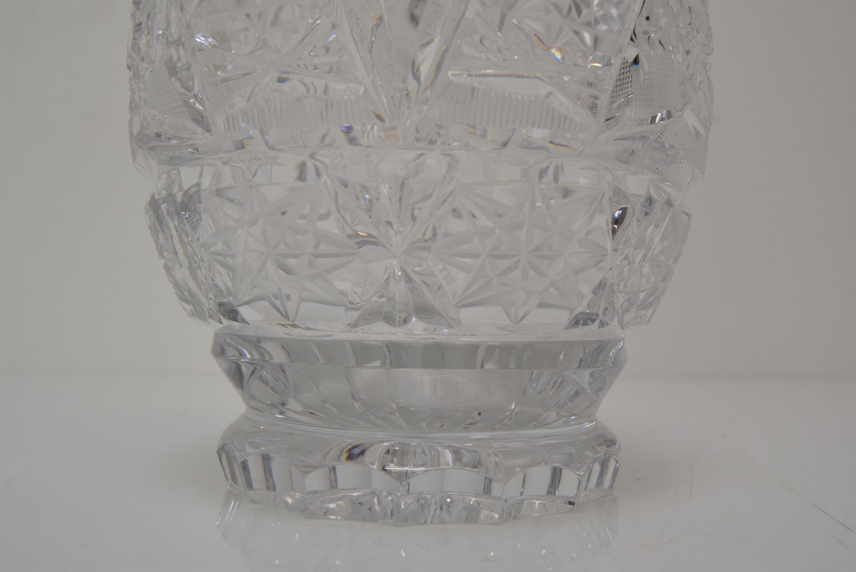 Mid-20th Century Vintage Cut Crystal Glass Vase, Glasswork Novy Bor, 1950's.  For Sale