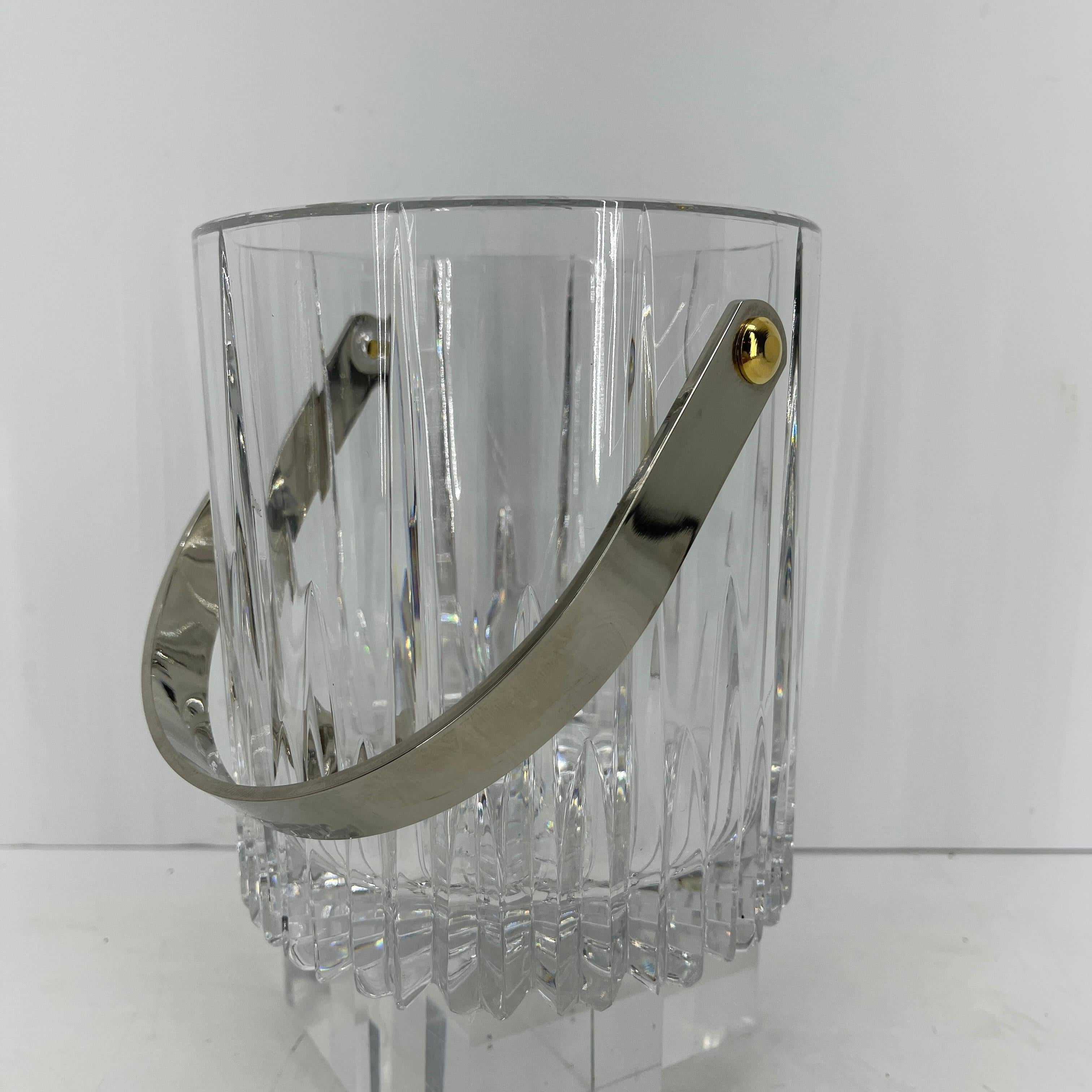 Late 20th Century Vintage Cut Crystal Ice Bucket with Polished Chrome Handle