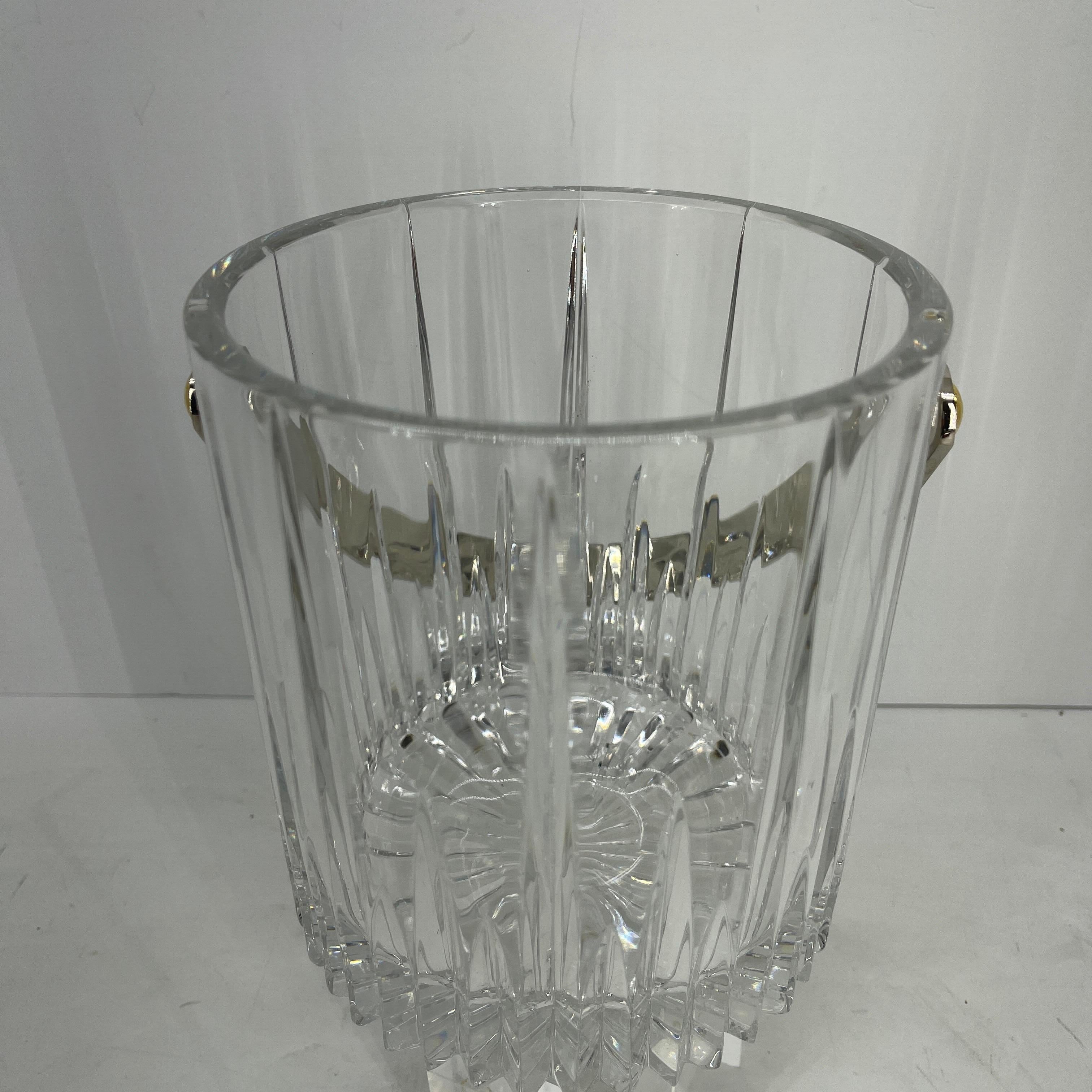 Vintage Cut Crystal Ice Bucket with Polished Chrome Handle 1