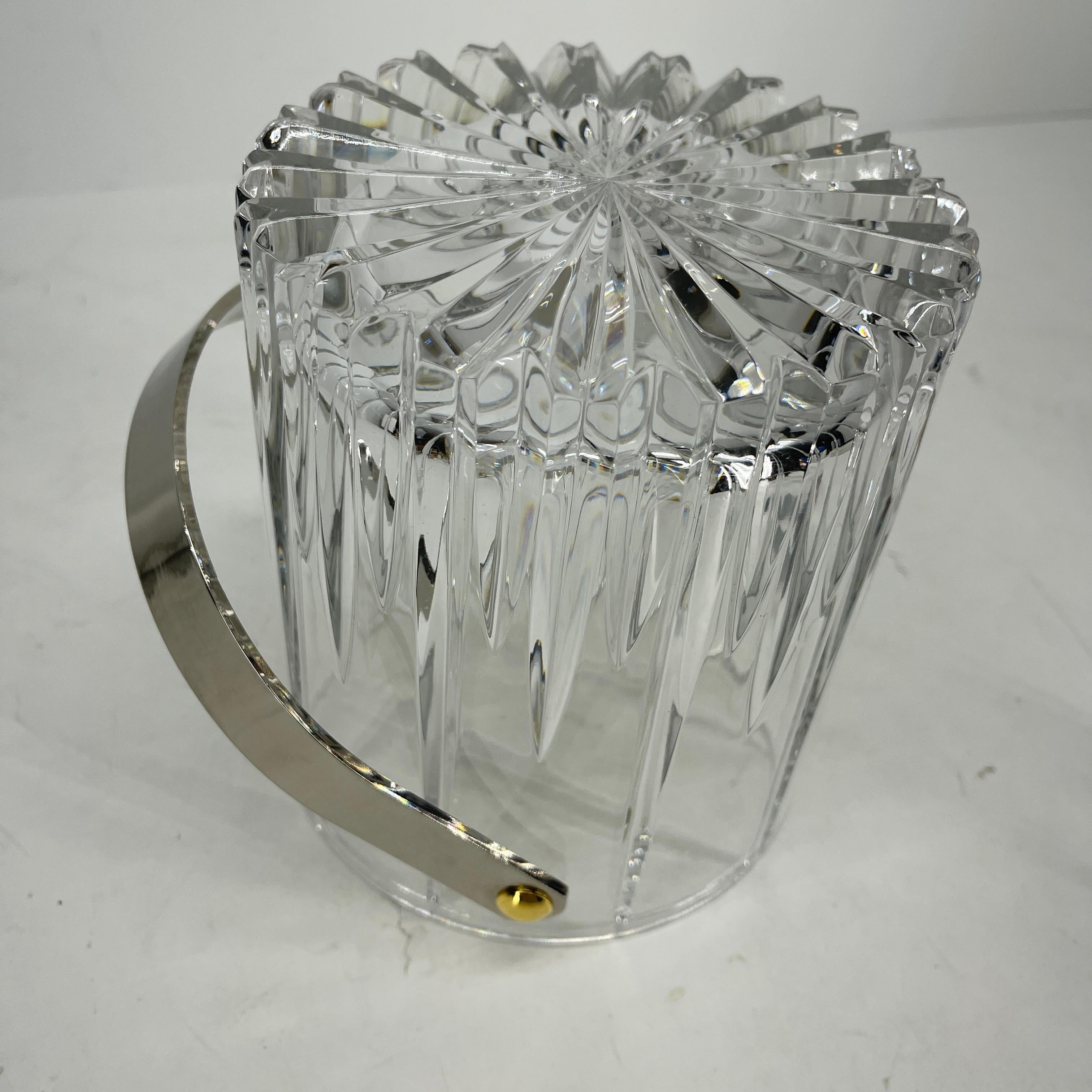 Vintage Cut Crystal Ice Bucket with Polished Chrome Handle 7