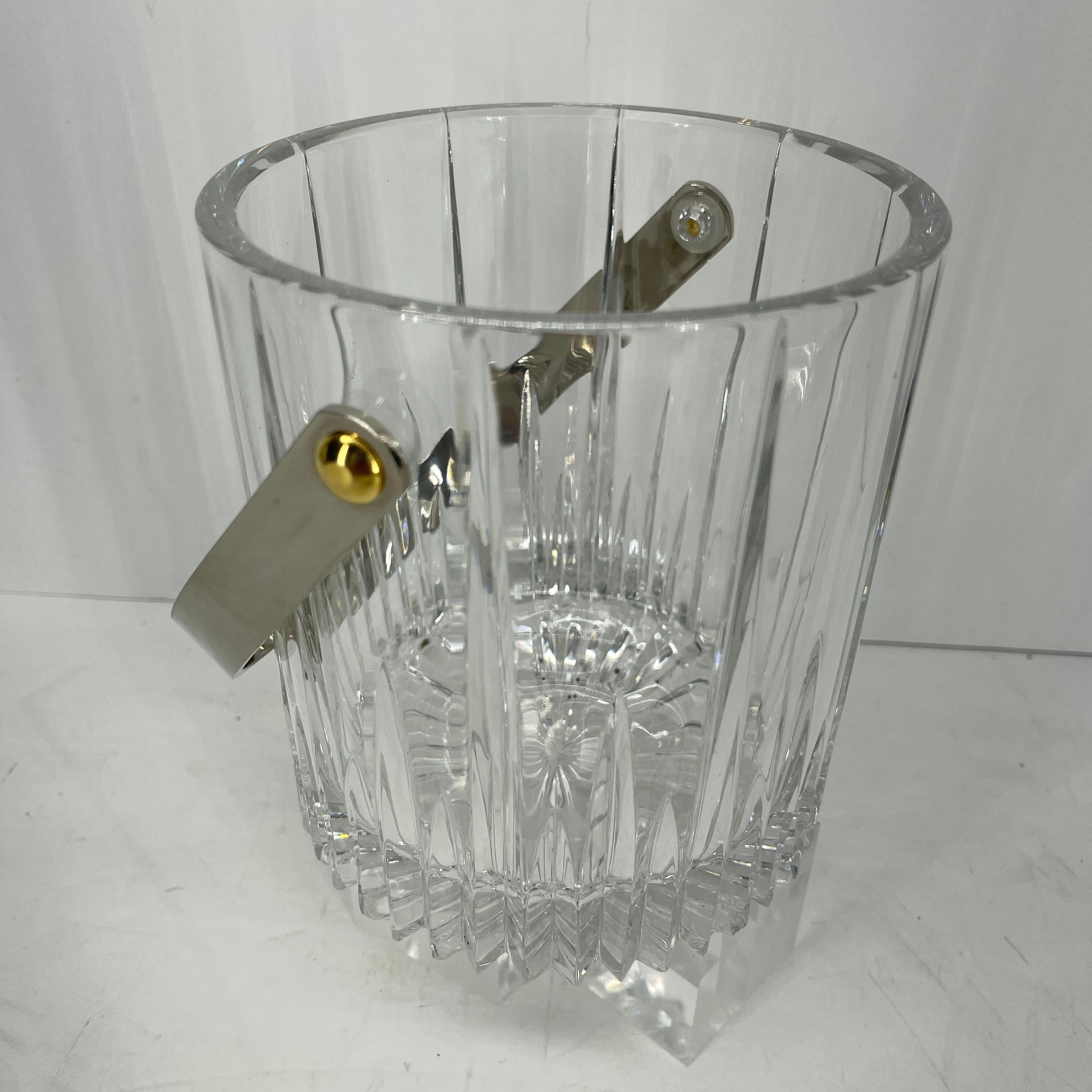 Vintage Cut Crystal Ice Bucket with Polished Chrome Handle 9