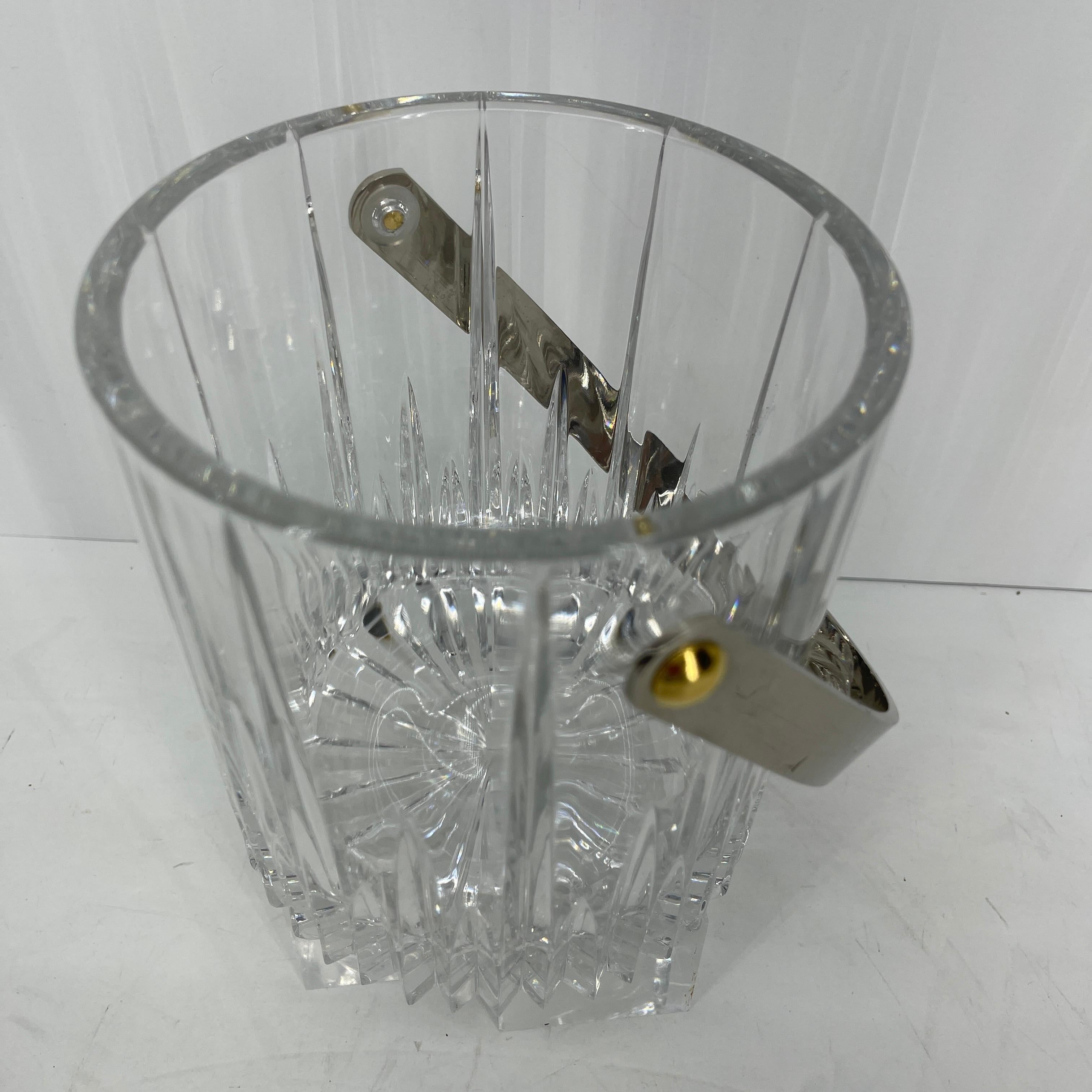 American Vintage Cut Crystal Ice Bucket with Polished Chrome Handle