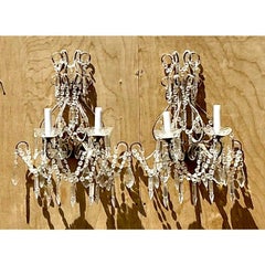 Vintage Cut Crystal Swag Light Sconces - A Pair