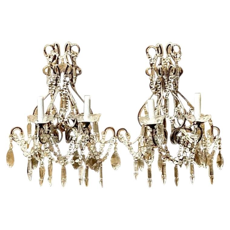 Vintage Cut Crystal Swag Light Sconces - A Pair For Sale