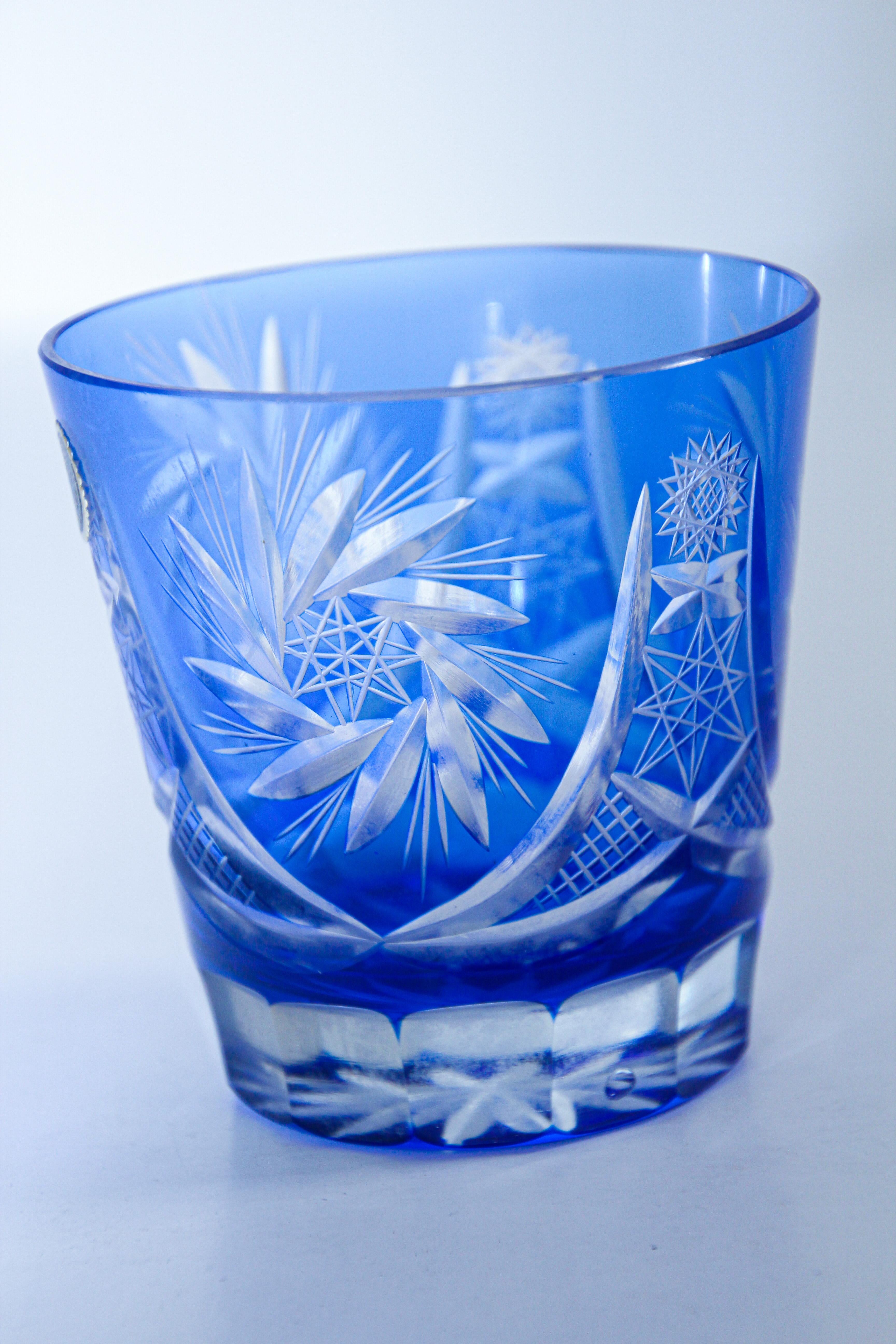 Vintage Cut Crystal Whiskey Glass Tumbler Baccarat Sapphire Blue 4