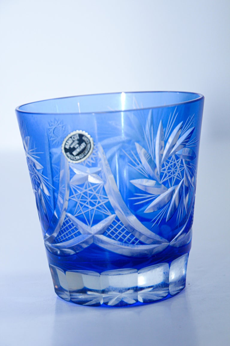 Vintage Cut Crystal Whiskey Glass Tumbler Baccarat Sapphire Blue at