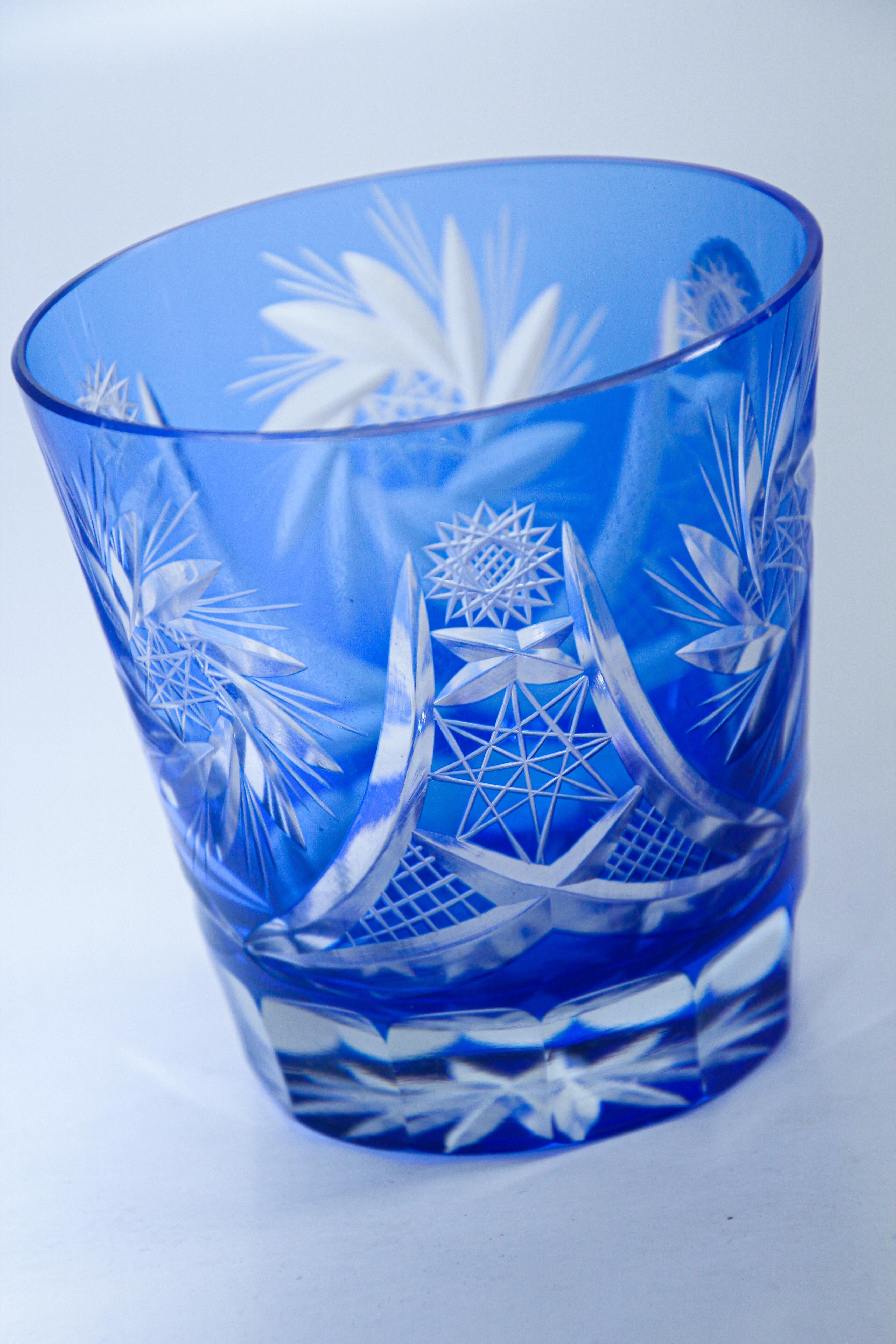 Vintage Cut Crystal Whiskey Glass Tumbler Baccarat Sapphire Blue 9