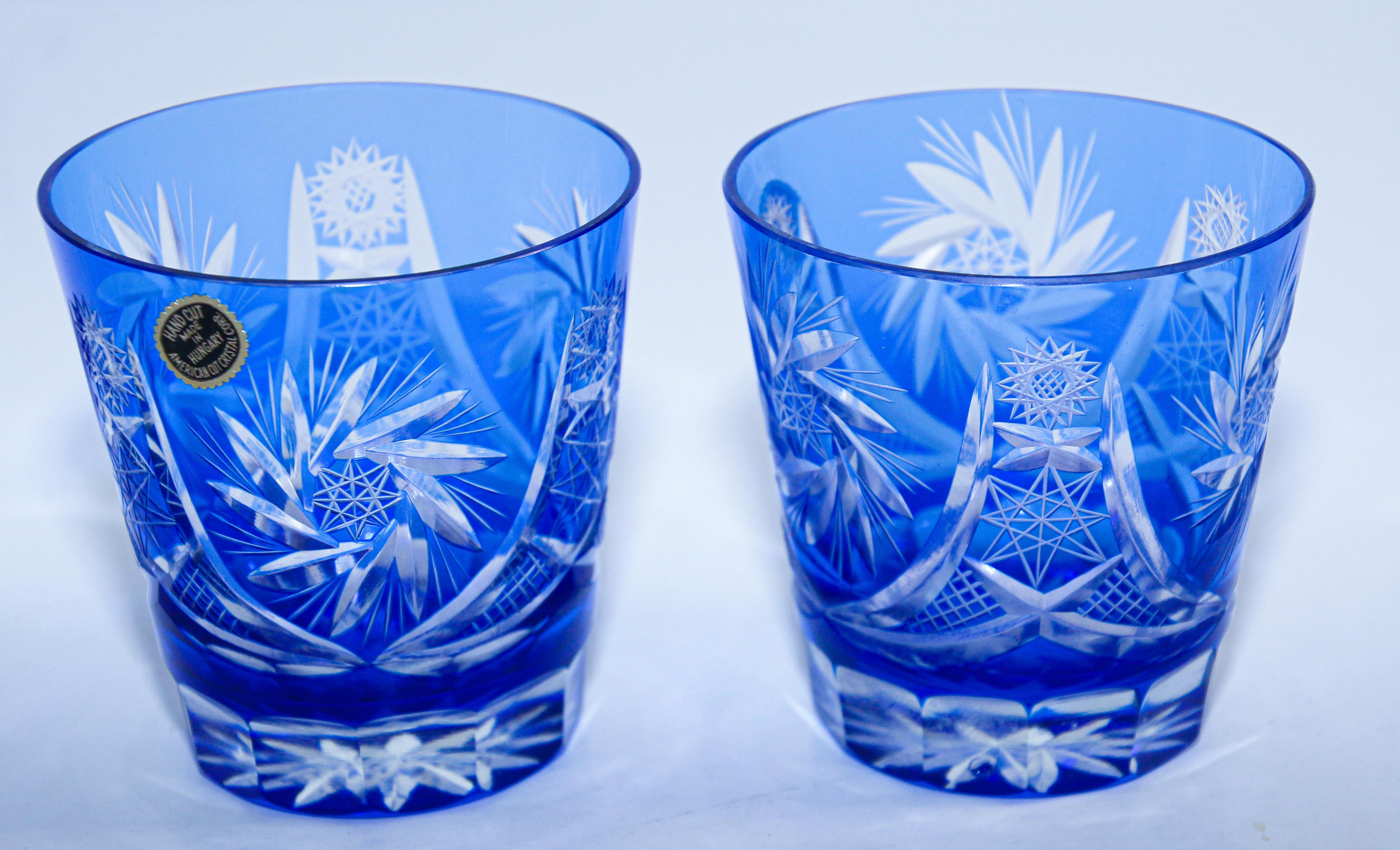 Art Nouveau Vintage Cut Crystal Whiskey Glass Tumbler Baccarat Sapphire Blue