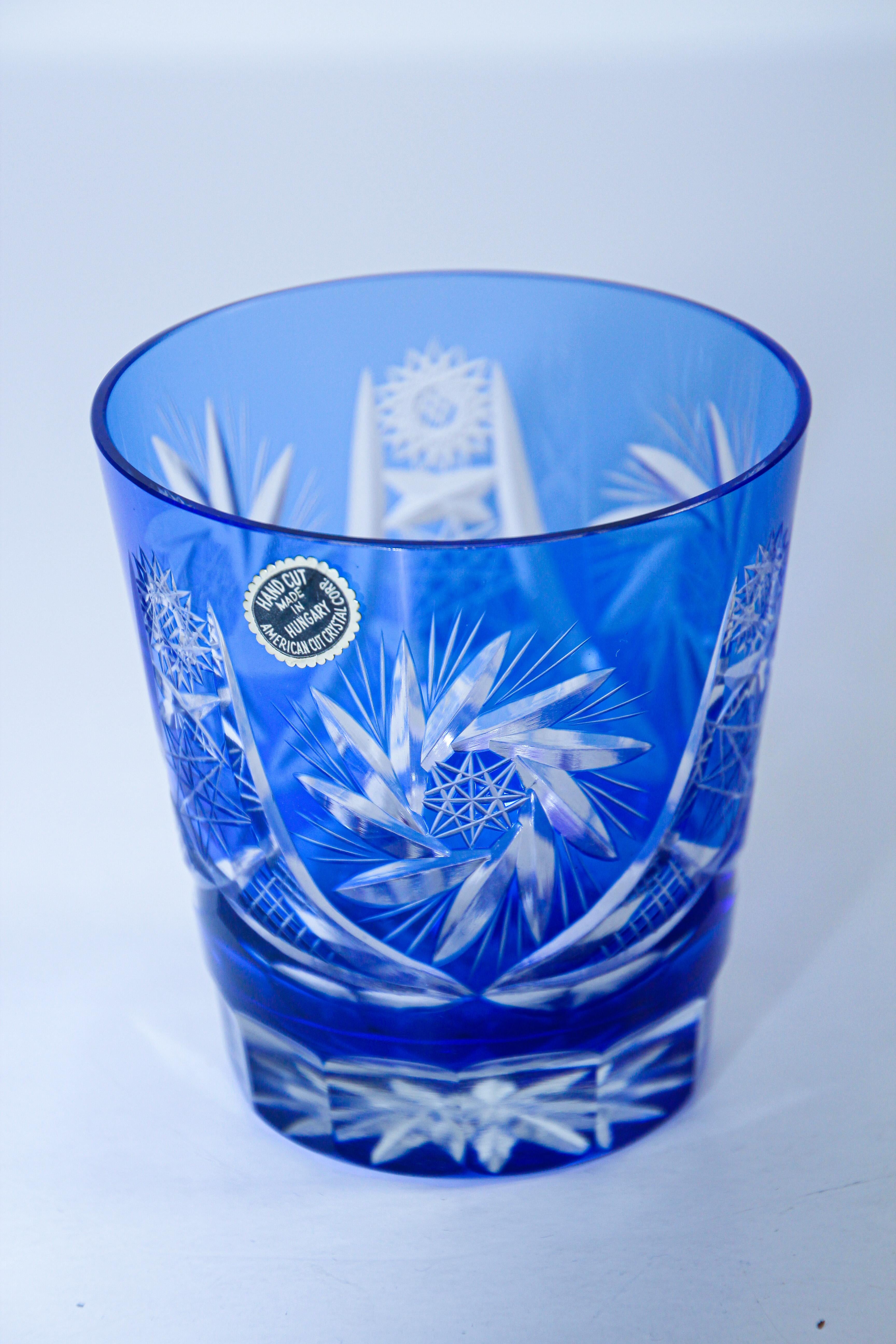 Hand-Crafted Vintage Cut Crystal Whiskey Glass Tumbler Baccarat Sapphire Blue