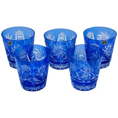 Retro Cut Crystal Whiskey Glass Tumbler Baccarat Sapphire Blue