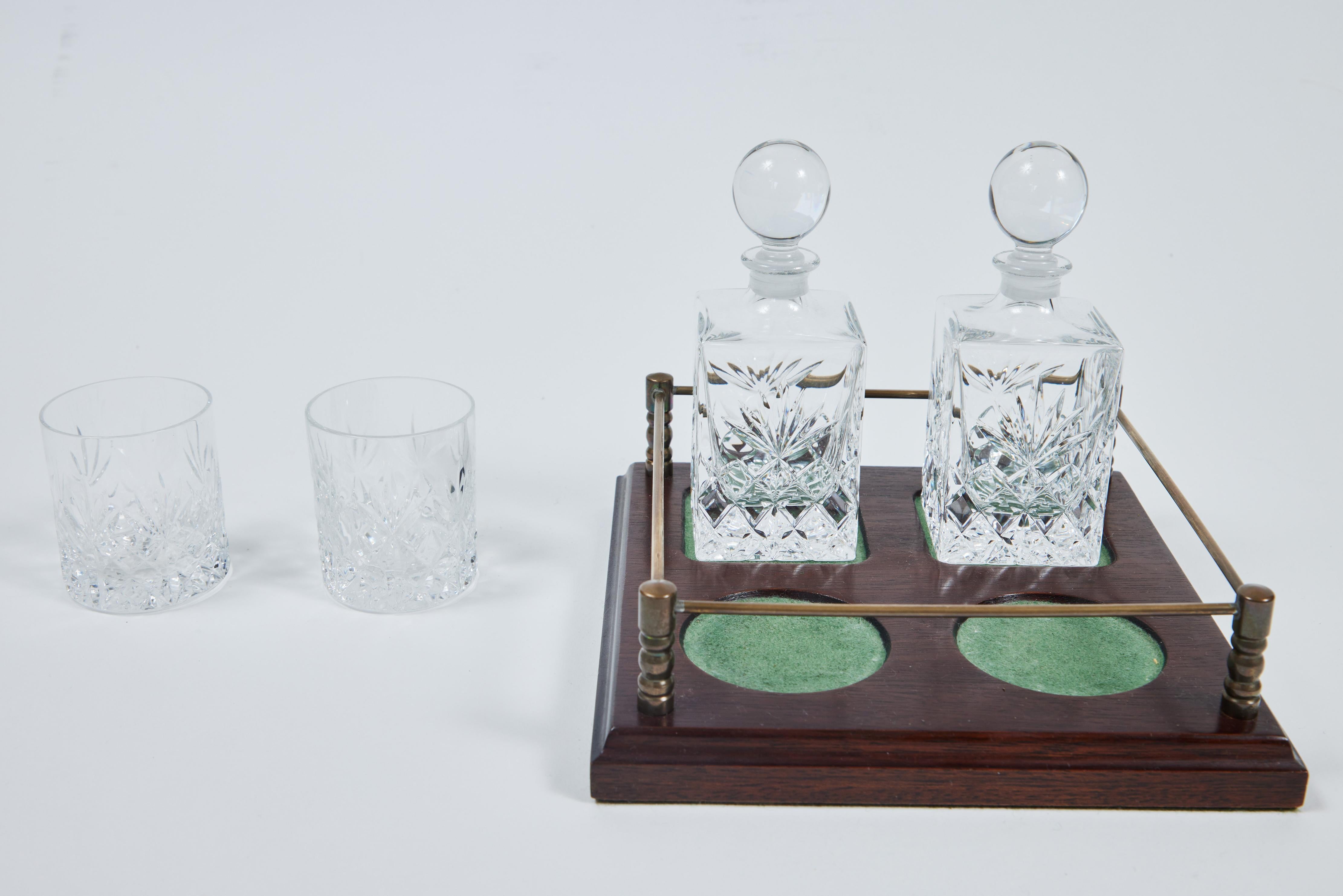 Brass Vintage Cut Crystal Whiskey Nightcap Decanter Set