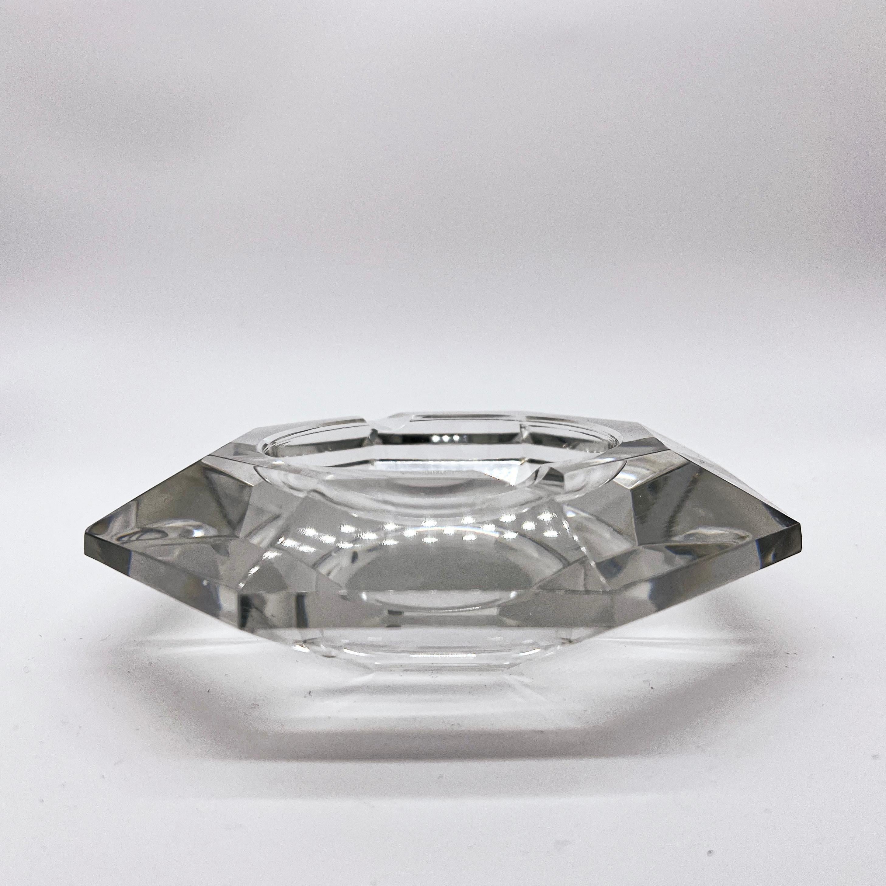 Mid-Century Modern Vintage Cut Glass Ashtray, Diamond Shape, Clear Crystal, Mid Century Modern For Sale