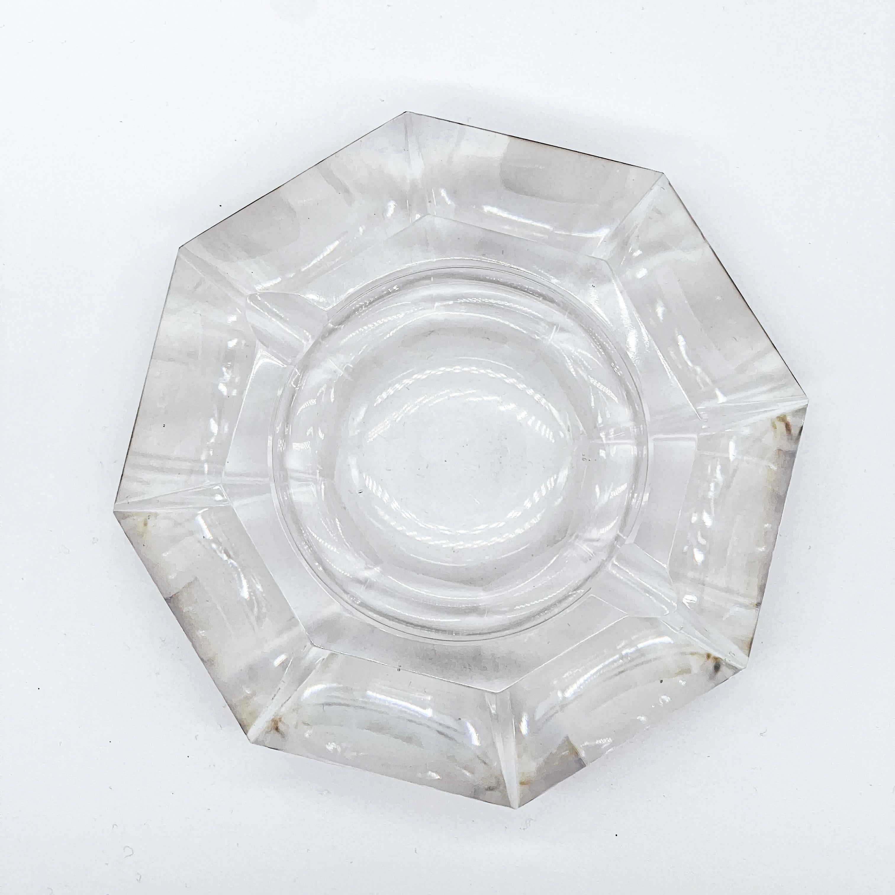 French Vintage Cut Glass Ashtray, Diamond Shape, Clear Crystal, Mid Century Modern For Sale