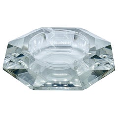 Vintage Cut Glass Ashtray, Diamond Shape, Clear Crystal, Mid Century Modern