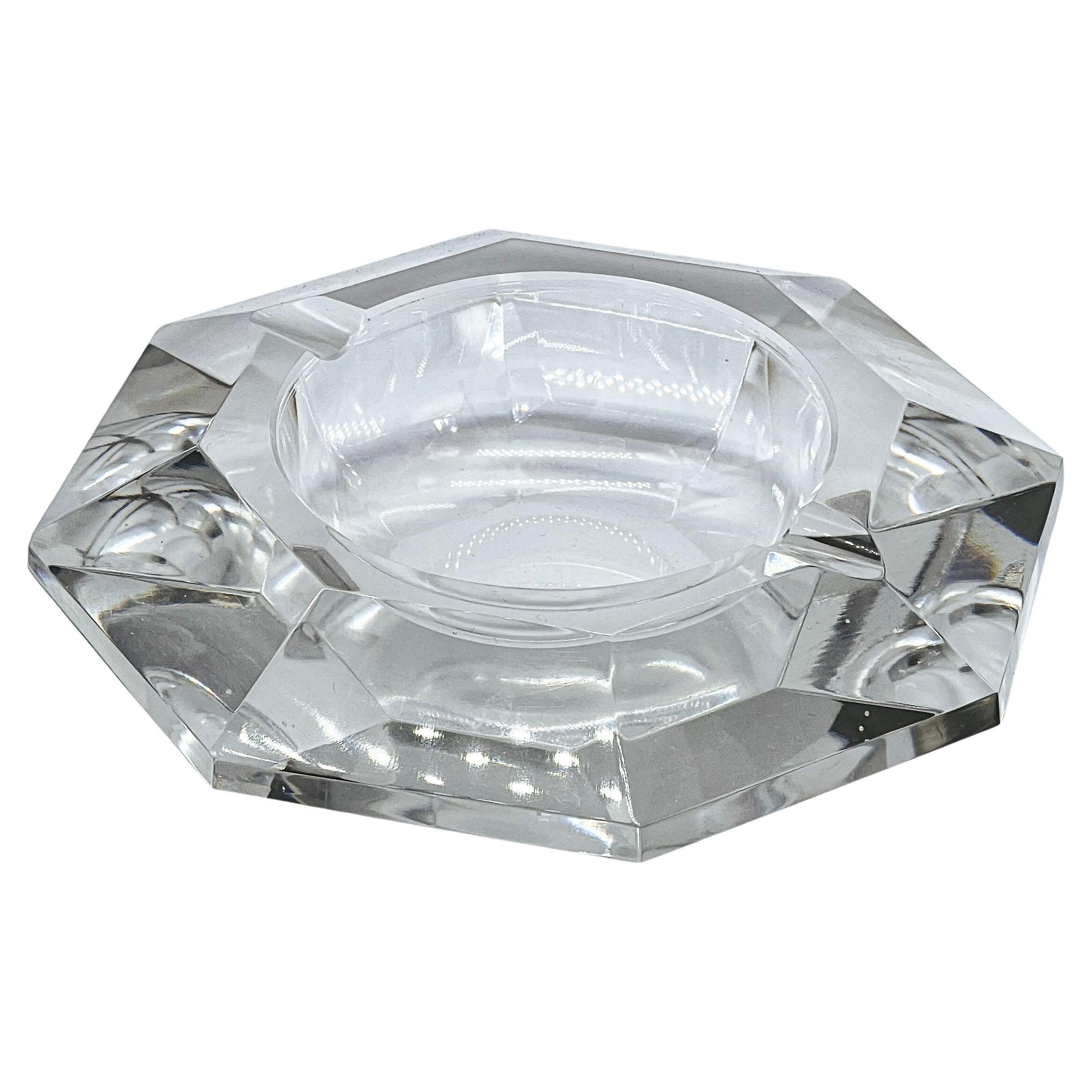 Cendrier en verre taillé vintage, en forme de diamant, cristal clair, style moderne du milieu du siècle dernier