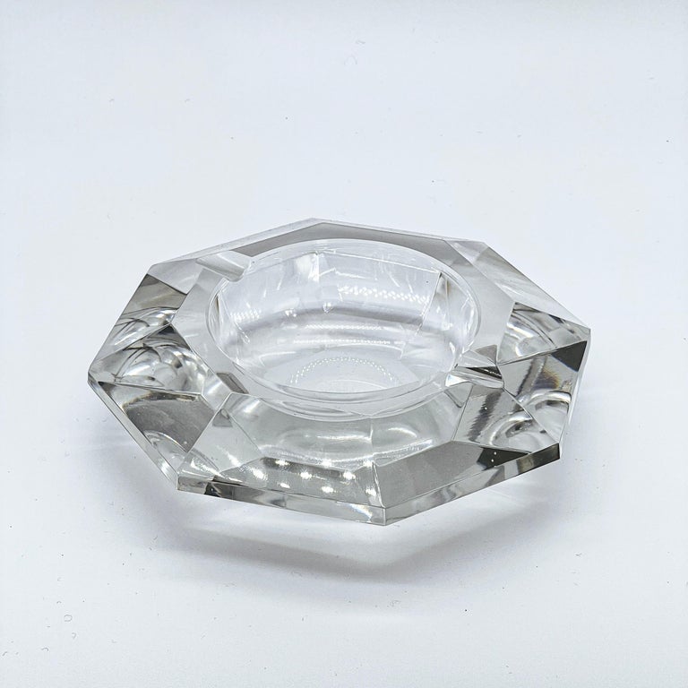 Vintage Cut Glass Ashtray in the Shape of a Diamond, Clear Crystal
