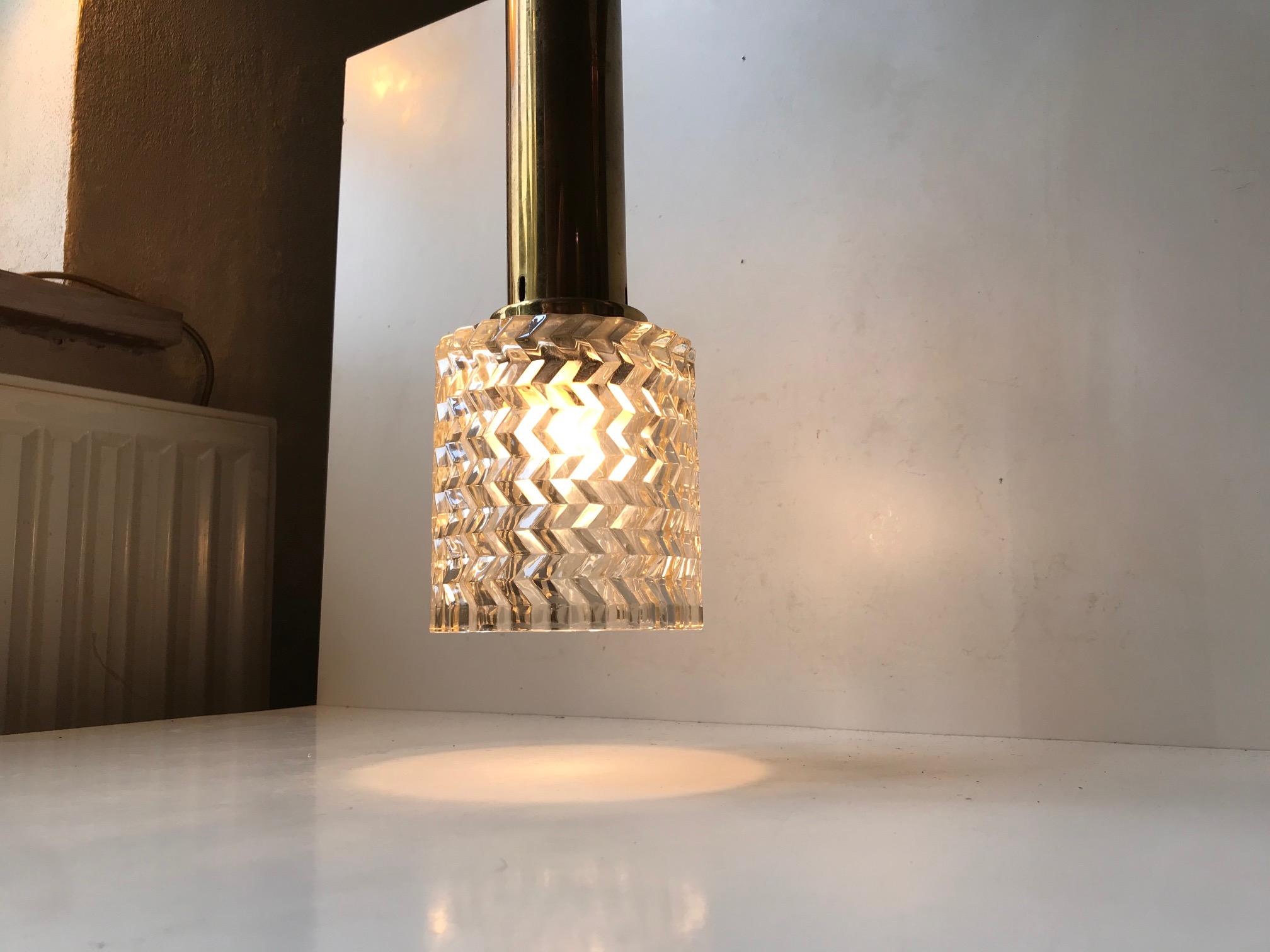 Vintage Cut Glass and Brass Pendant Lamp from Orrefors, 1960s In Good Condition For Sale In Esbjerg, DK