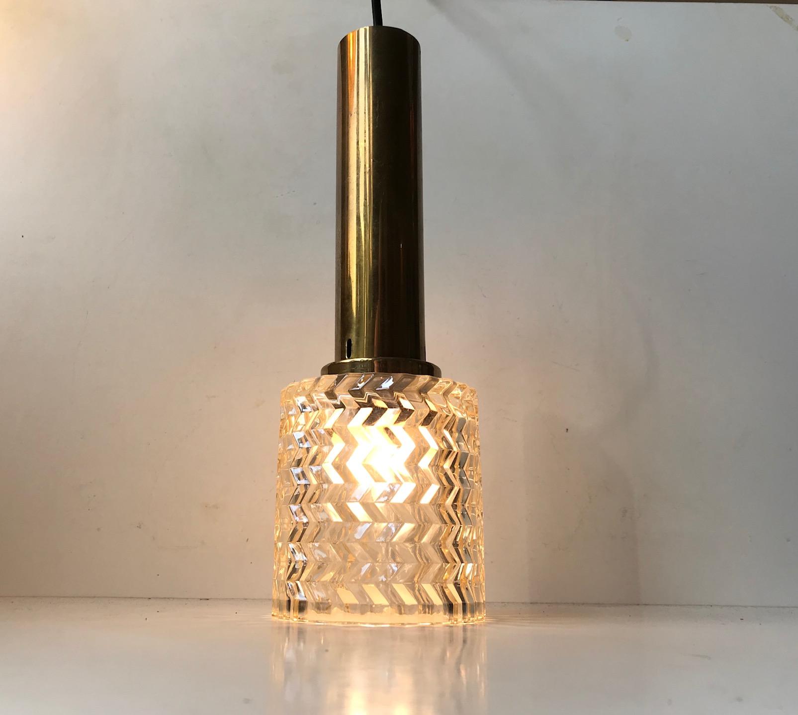 Vintage Cut Glass and Brass Pendant Lamp from Orrefors, 1960s For Sale 3