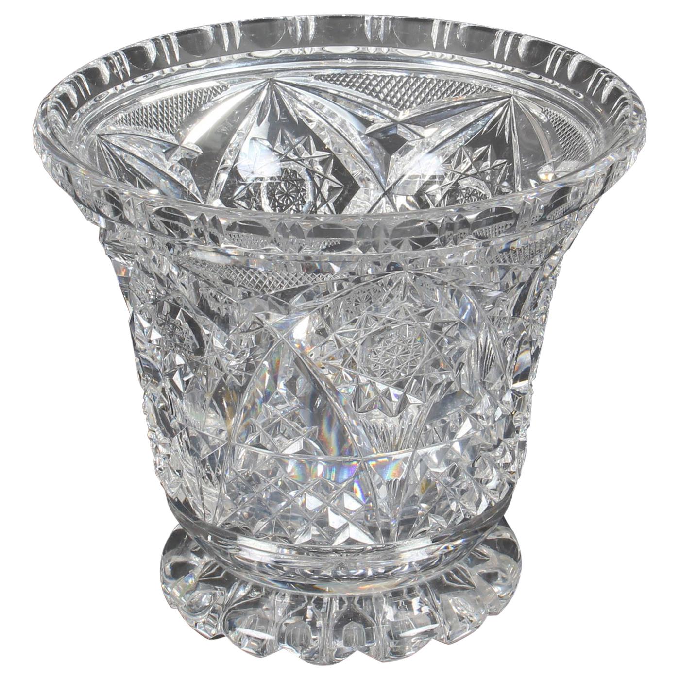 Vase en verre taillé et cristal vintage, milieu du 20ème siècle
