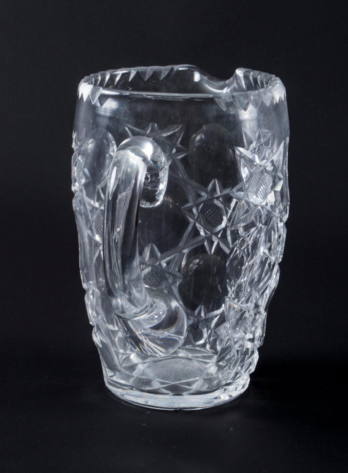 English Vintage Cut Glass Crystal Jug Ewer, Mid 20th Century For Sale