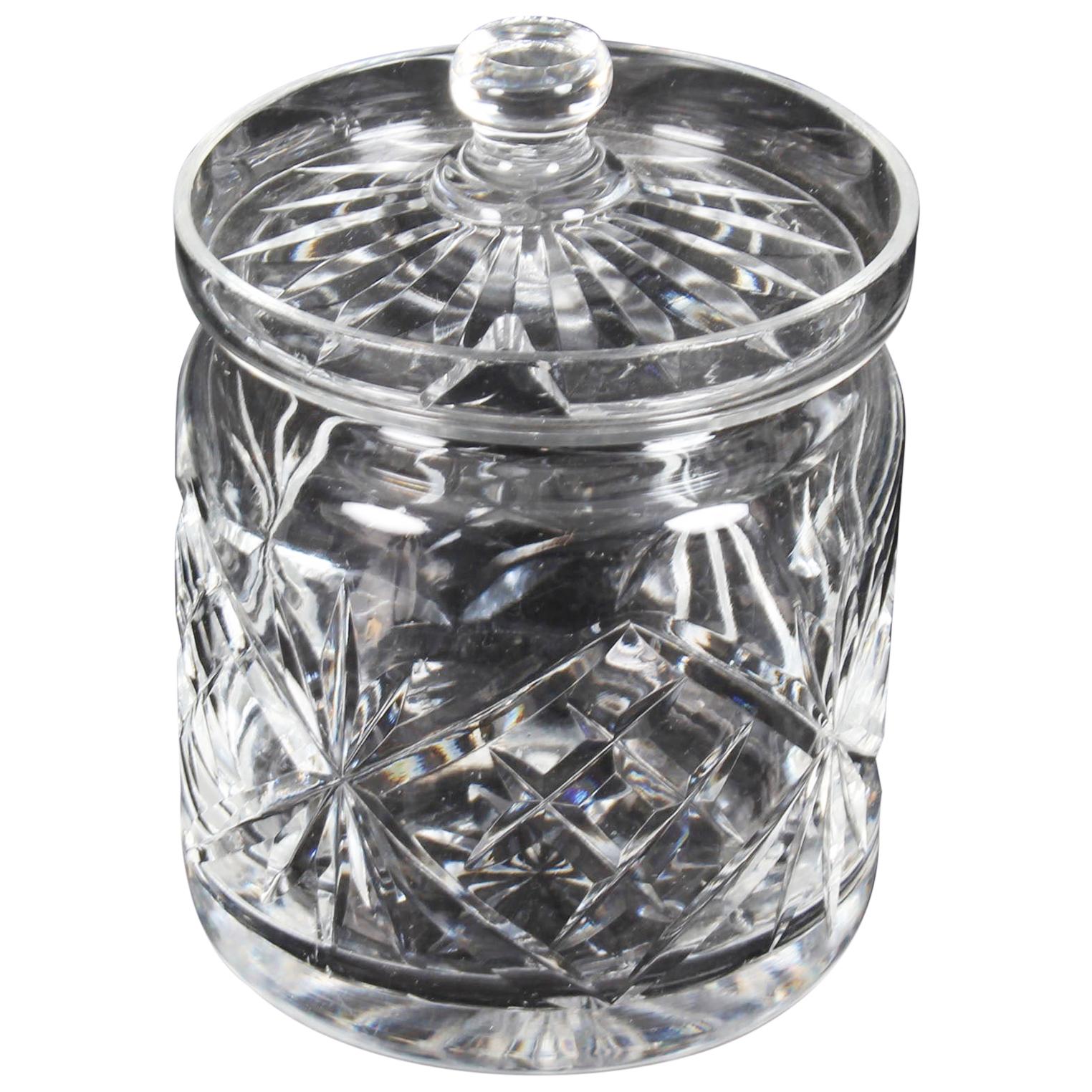 Vintage Cut Glass Crystal Lidded Jar Mid-20th Century
