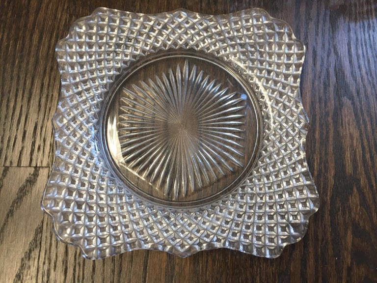 Vintage Cut Glass Dessert Plates, Set of 6 For Sale at 1stdibs