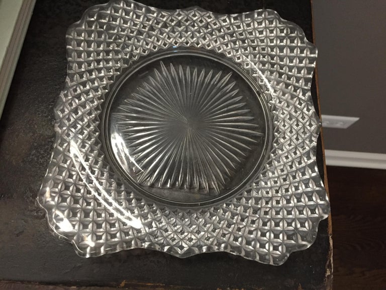 Vintage Cut Glass Dessert Plates, Set of 6 For Sale at 1stdibs