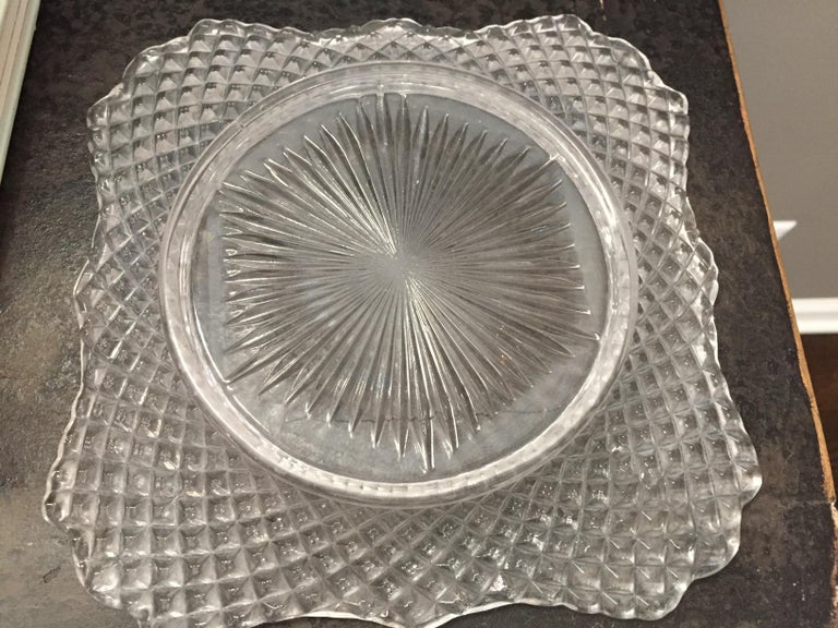 Vintage Cut Glass Dessert Plates, Set of 6 For Sale at 1stdibs