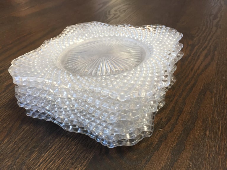 Vintage Cut Glass Dessert Plates, Set of 6 For Sale at 1stdibs