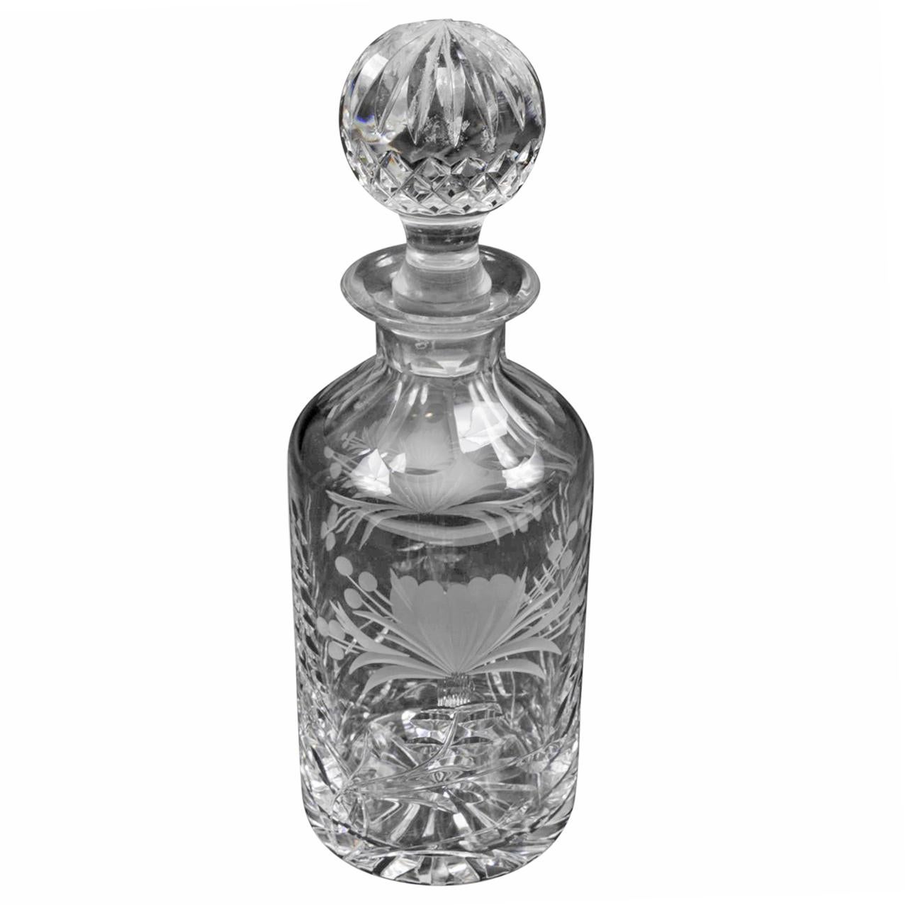 Vintage Cut Glass and Engraved Crystal Decanter, 20th Century at