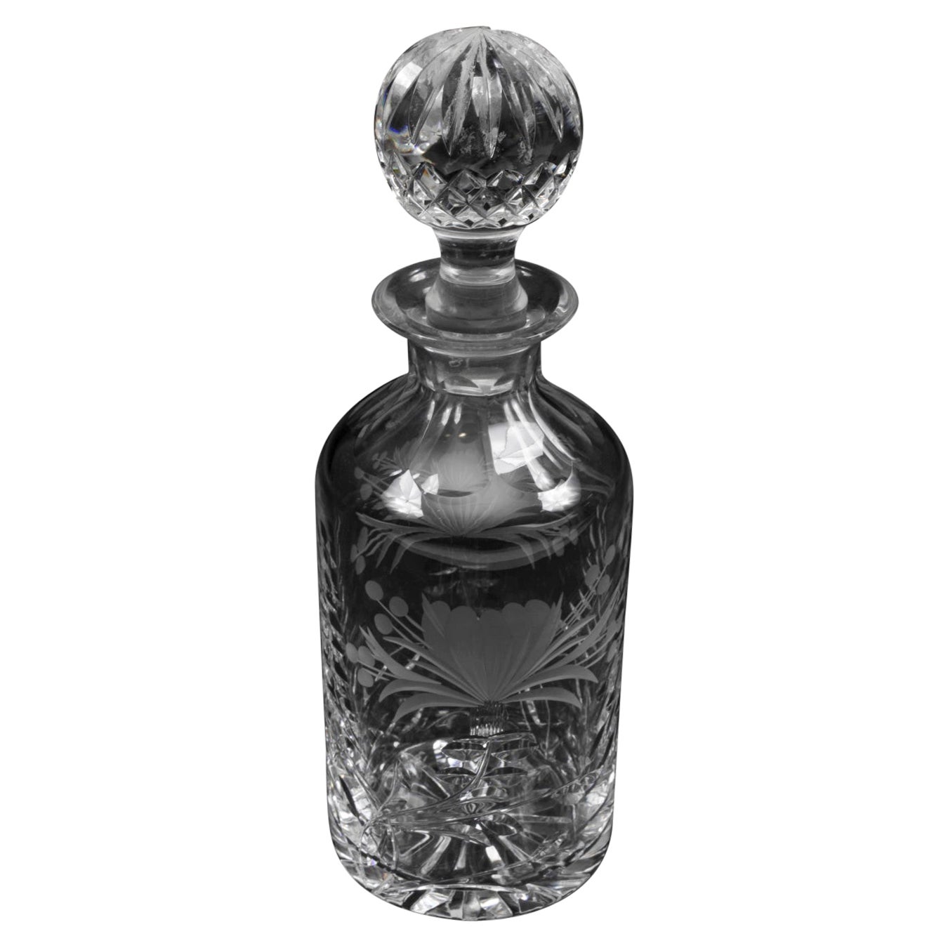 Vintage Cut Glass 
Engraved Royal Brierly Crystal Decanter 20th C