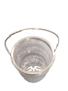 Vintage Cut Glass Ice Bucket of Pail-Form with Silver-Plate Rim and Handle